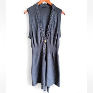 FYLO Women’s Open Sweater Vest Tunic Size Large Lagenlook Artsy Boho Gray Button